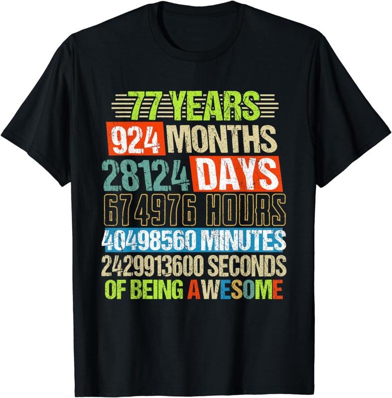 100% Cotton 77th Birthday Gifts Funny Countdown 77 Yrs Old Being Awesome T-Shirt