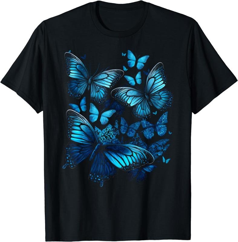 100% Cotton Beautiful Butterflies Summer Funny Graphic Butterfly Print T-Shirt Black