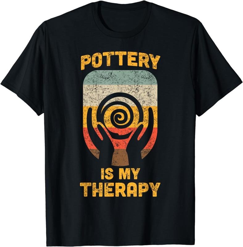 100% Cotton Ceramic Design Funny Vintage Pottery is my Therapy for Women T-Shirt