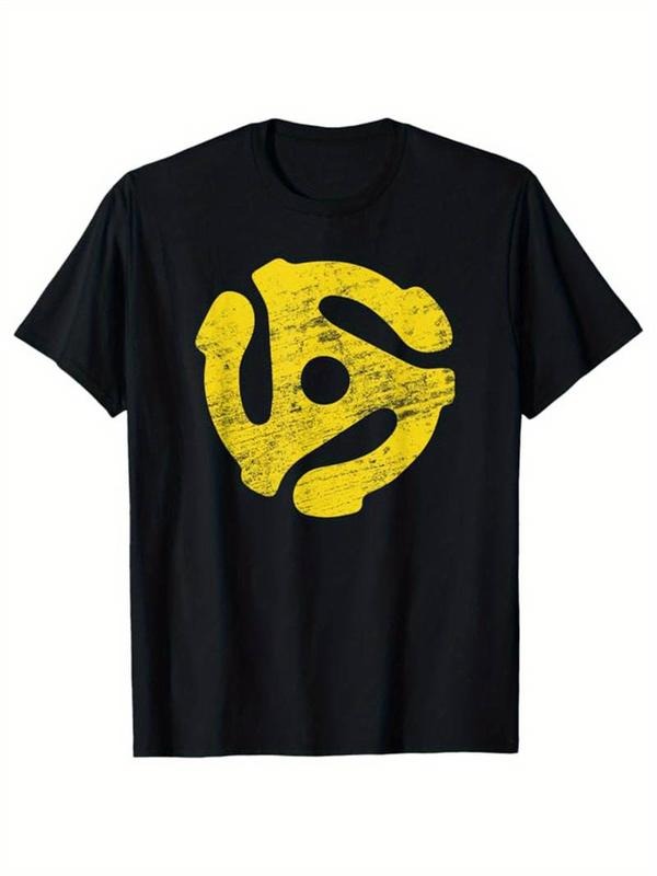 100% Cotton Cotton Graphic Tee - Record Player Print Men's Short Sleeve Crew Neck T-shirt