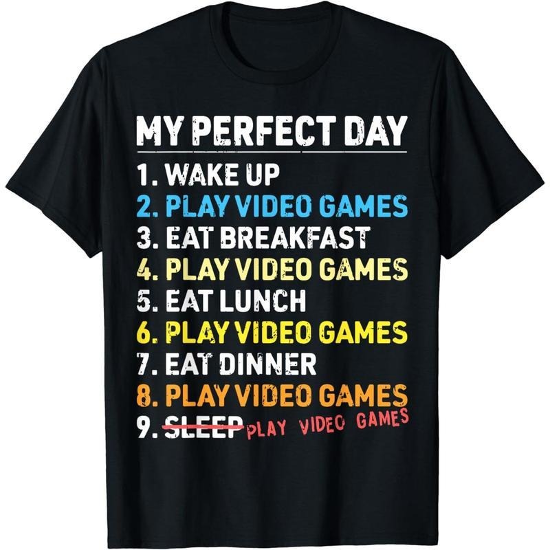 100% Cotton Cotton Short Sleeve My Perfect Day Video Games Funny Gamer Mens Boys Gaming T-Shirt for Men Women