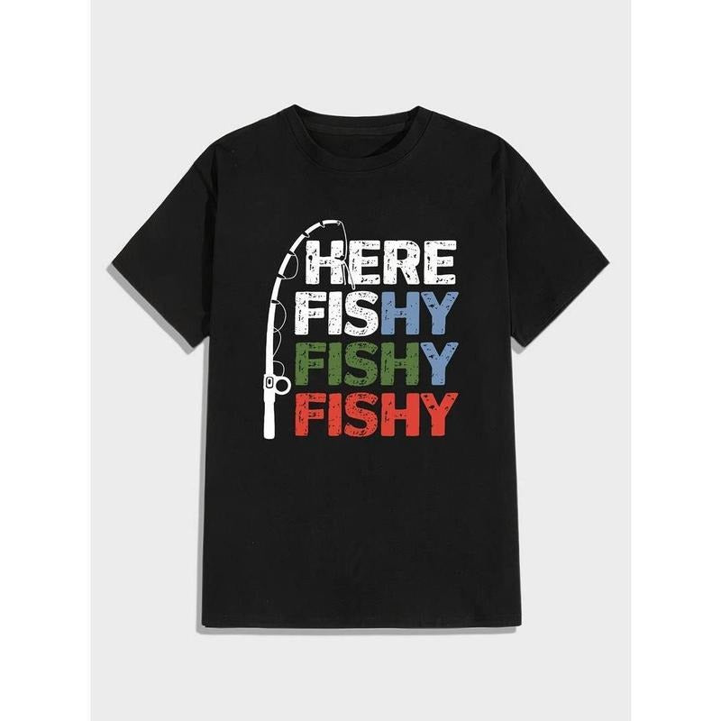 100% Cotton Funny Fishy Print Tee - Soft, Breathable, Round Neck Short Sleeve T-Shirt for Men