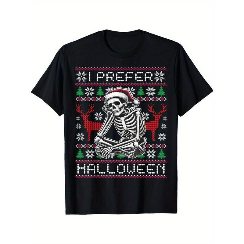100% Cotton I Prefer Halloween Skeleton Funny Ugly Christmas men T-Shirt