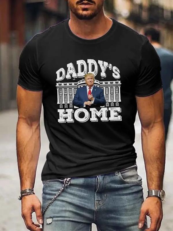 100% Cotton Men'S Casual T-Shirt - Polyester Crew Neck with Slight Stretch, Trump 2024 Graphic Print