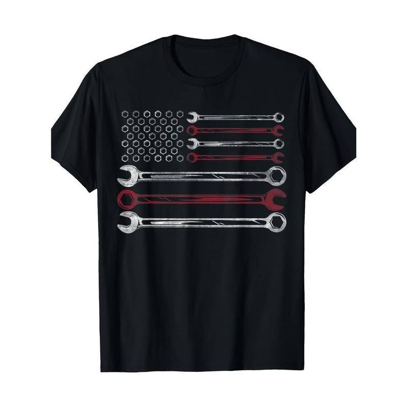 100% Cotton Mens Patriotic Mechanic Flag American Car Repairman Gift USA Flag T-Shirt