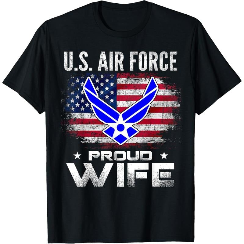100% Cotton U.S Air Force Proud Wife With American Flag Gift Veteran T-Shirt