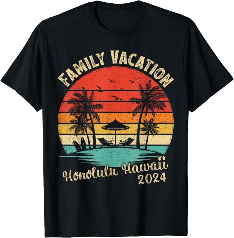 100% Cotton Vintage Beach Sunset Family Vacation 2024 Honolulu Hawaii T-Shirt