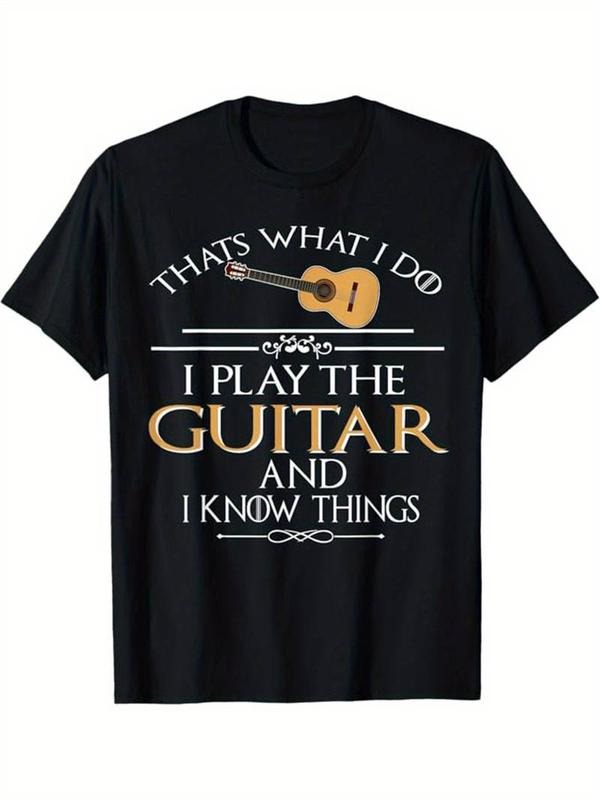 100% Cotton Vintage Guitar Graphic Tee - Soft Cotton, Casual Short Sleeve, Crew Neck
