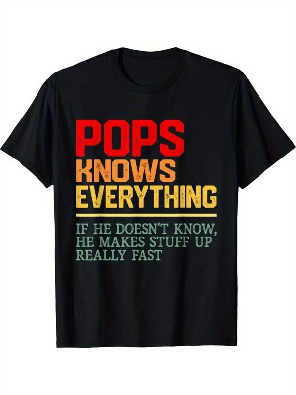 100% Cotton Vintage Pops Knows Everything T-Shirt - Humorous Graphic Tee with Funny Father's Day Quote