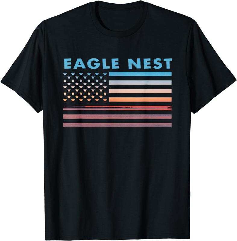 100% Cotton Vintage Sunset American Flag Eagle Nest, New York T-Shirt