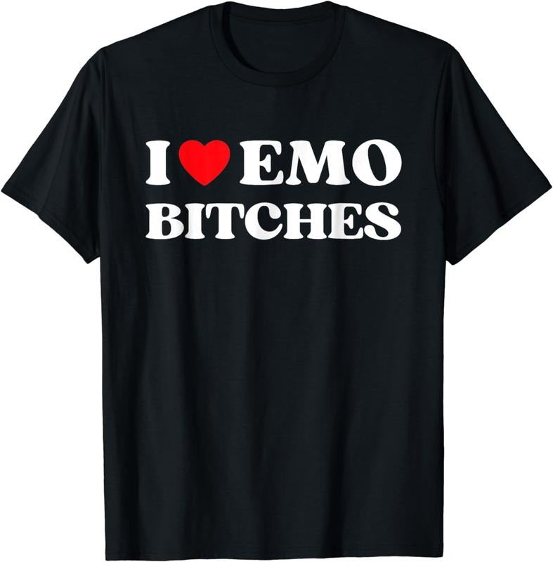 100% CottonI Heart Emo Bitches Funny Quote Red Heart Emo Girl Style T-Shirt