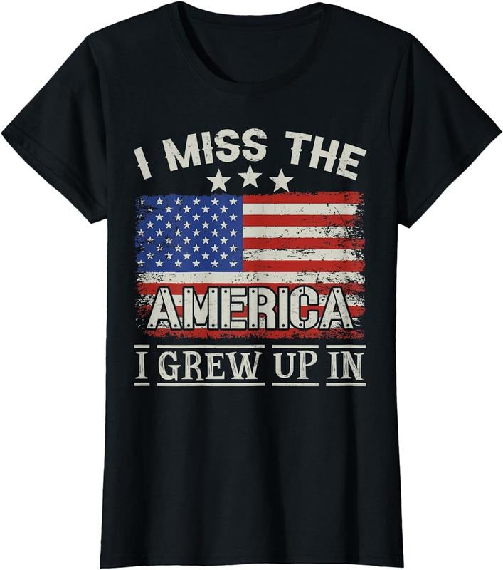 100% CottonI Miss The America I Grew Up In Vintage American USA Flag T-Shirt Women