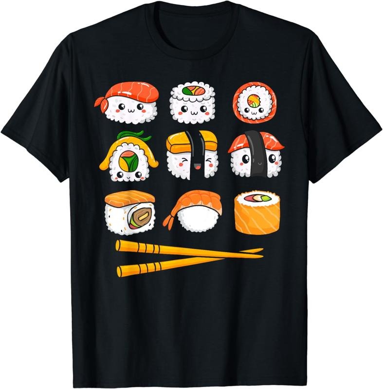 100% CottonKawaii Graphic Japanese Food Anime Manga Otaku Happy Sushi T-Shirt
