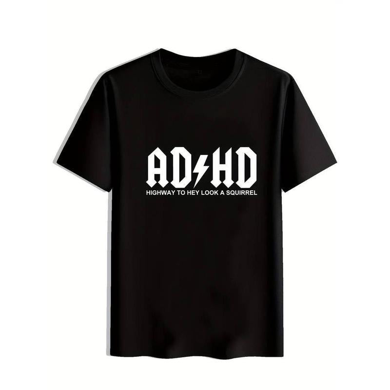 100% CottonSlightly Stretch Men's Casual "ADHD" Graphic Tee for Summer and Spring