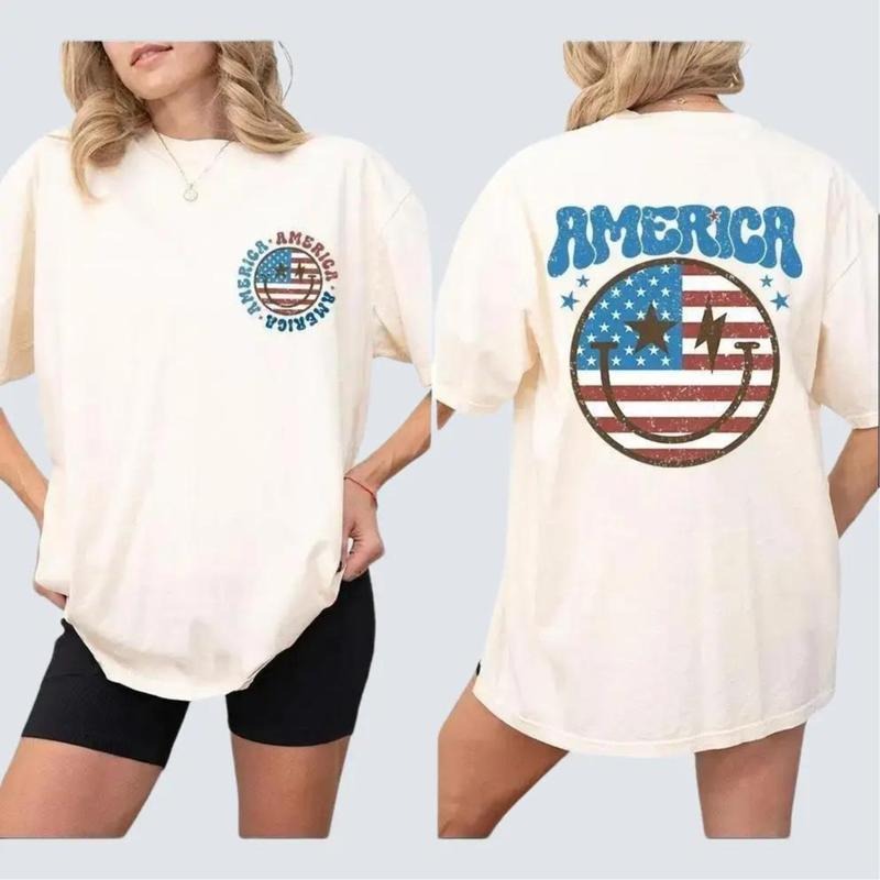1776 America T-Shirt, 4th Of July Smiling Face Shirts, 4th Of July Tee, Fourth Of July Tee, Independence Day Shirt, Retro 4th Of July Outfits, American Tee, Independence Day Parade Outfits, Women Top Casual Comfort