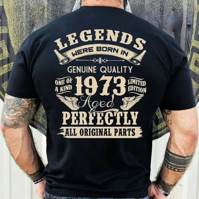 1973 Vintage Birthday Gift Shirt for Men - Legends Were Born in '73 - Dad's 51th Birthday Gift Cotton Fabric