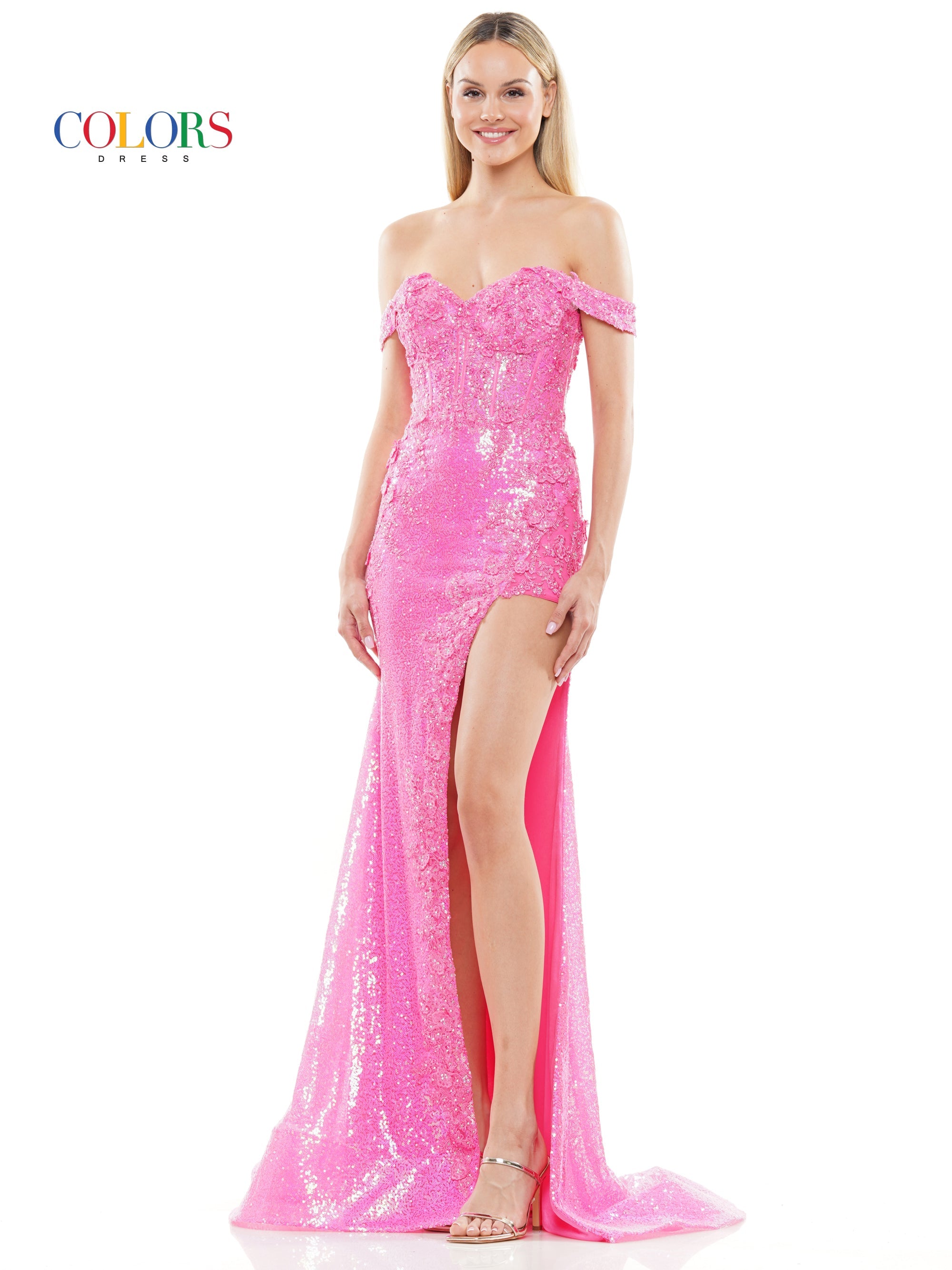 Colors 3108 Long Off shoulder Fitted Prom Formal Dress