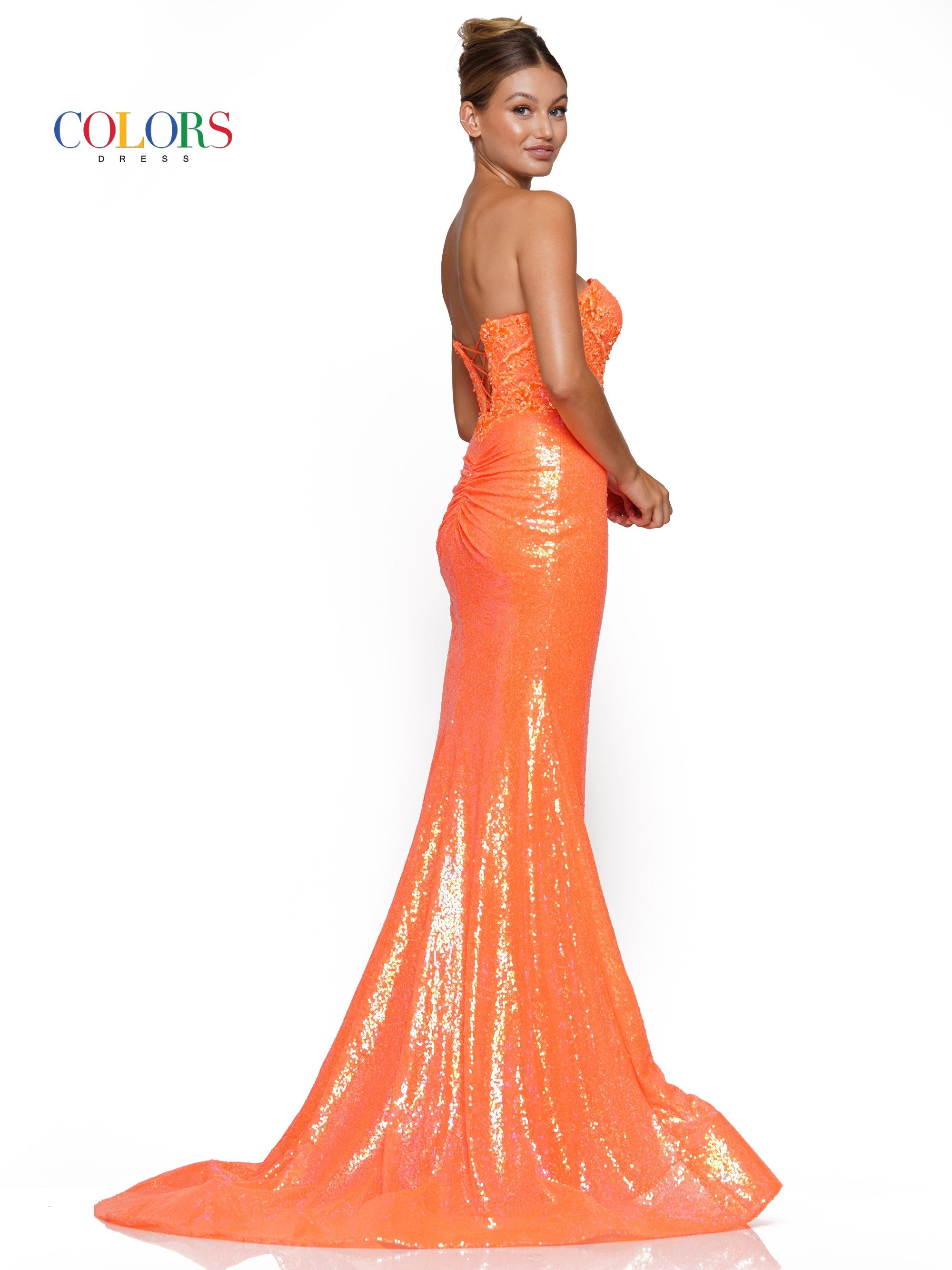 Colors 3129 Long Strapless Fitted Sequin Prom Dress