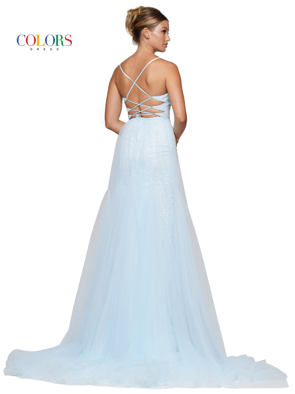 Colors 3140 Long Formal Glitter Mesh Prom Dress