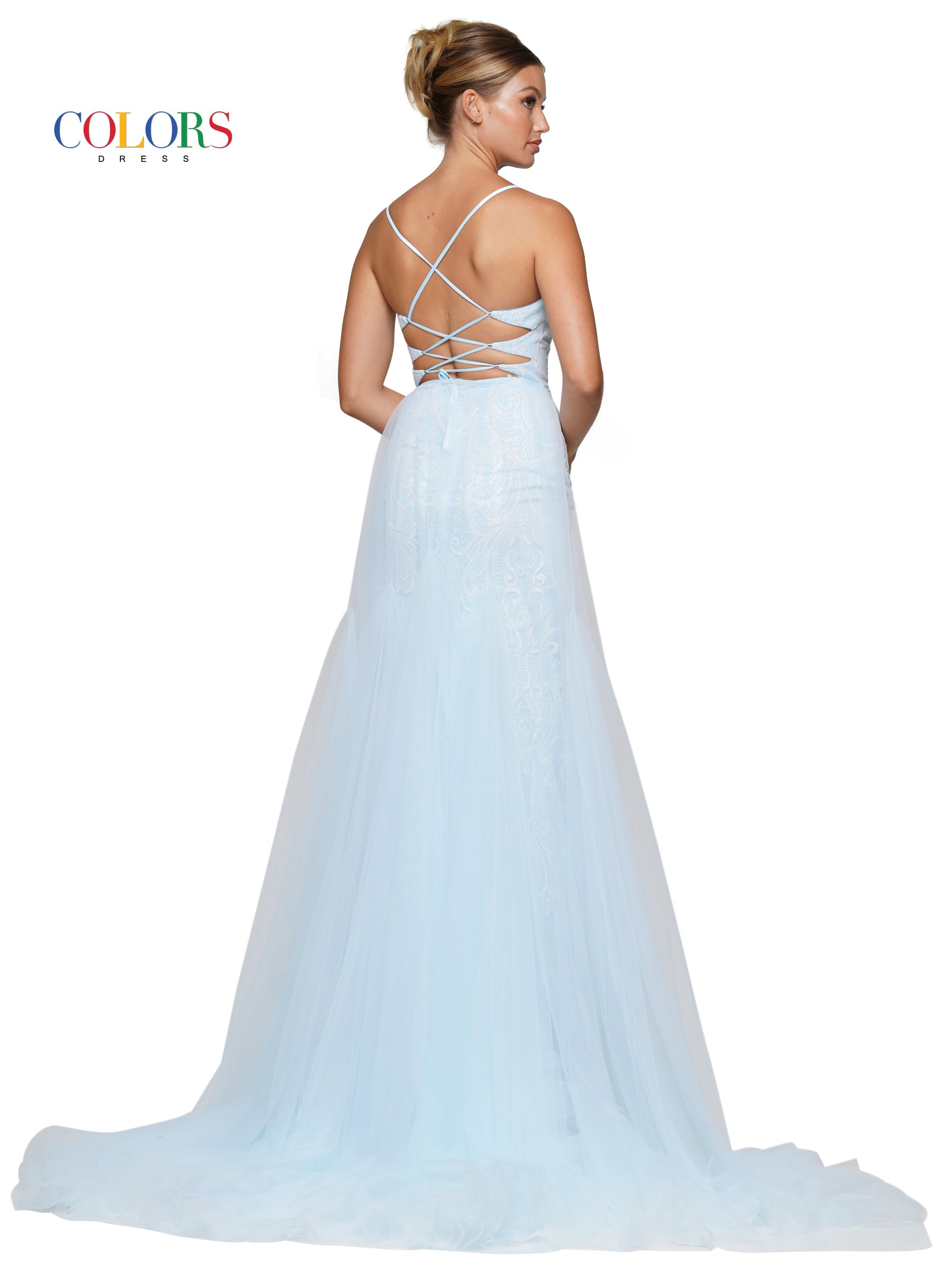 Colors 3140 Long Formal Glitter Mesh Prom Dress