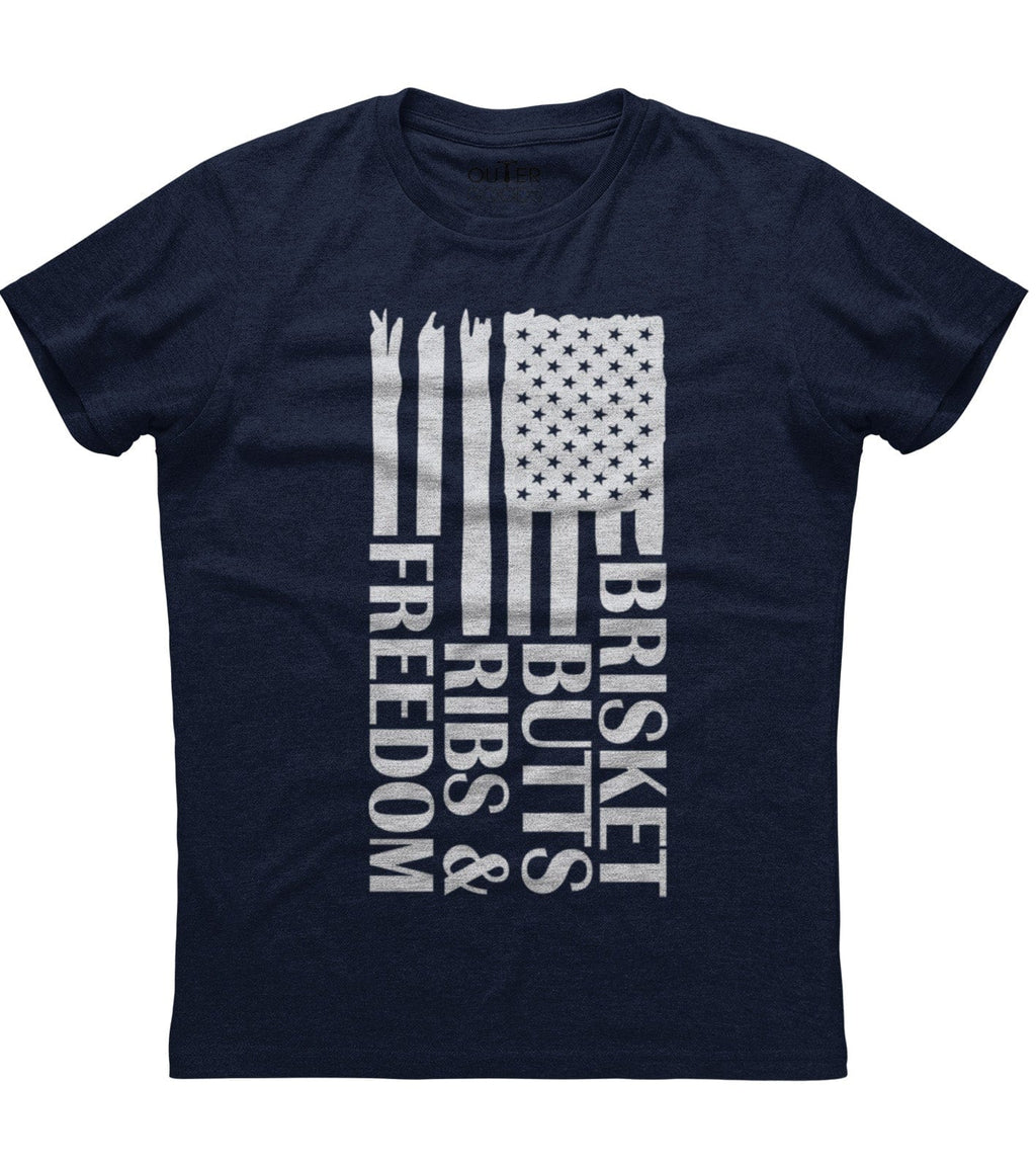 Brisket Butts Ribs & Freedom American Flag T-Shirt (O)