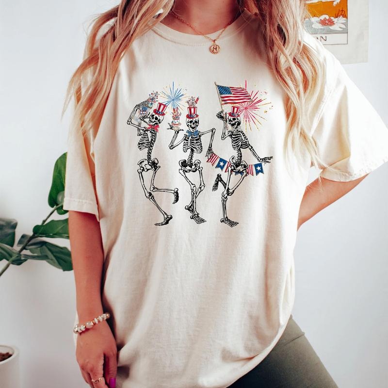 4th of July Dancing Skeleton Shirt, American Flag Shirt, 4th of July, Stars and Stripes Shirt, Red White Blue, Comfort Colors Shirt