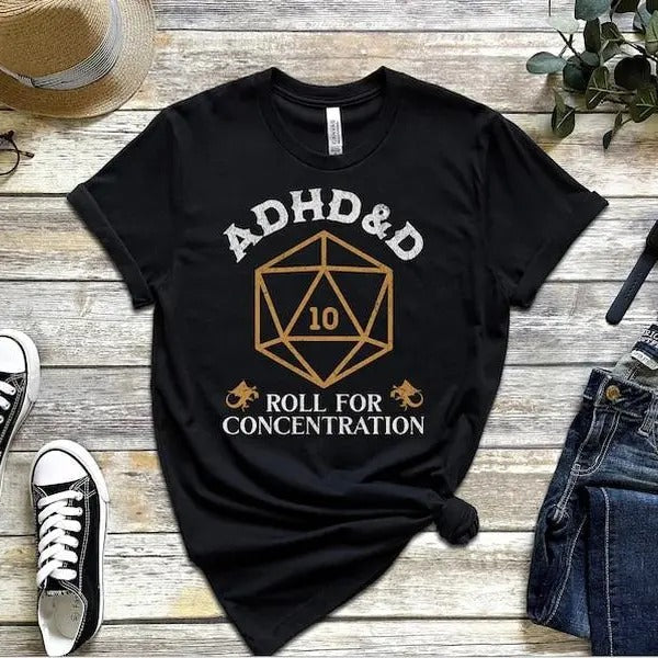 ADHD&D Roll for Concentration Shirt, Dungeons and Dragons Dnd T-shirt, DnD Vintage Tee, ADHD Unisex Tee DnD Shirt, RPG Gift
