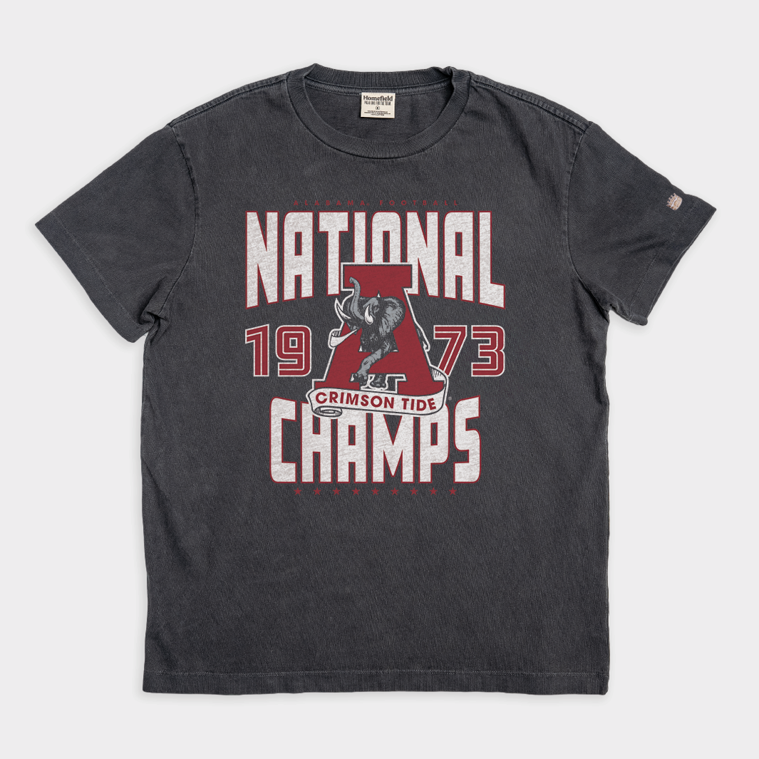 Alabama Football 1973 National Champs Vintage Heavyweight Tee Style001