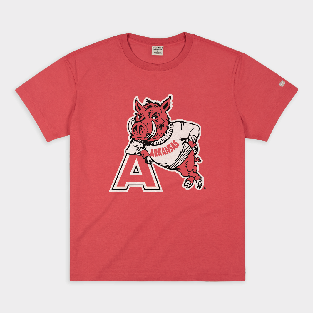 Vintage Arkansas Razorback Leaning Mascot Heavyweight Tee Style001