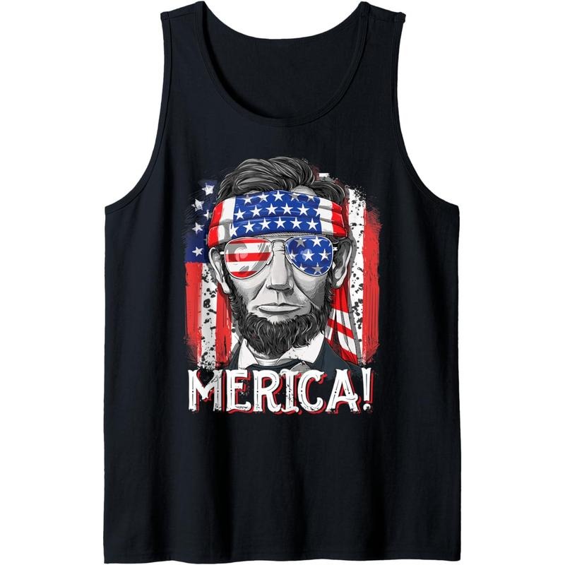 Abraham Lincoln 4th Of July Merica Men Women American Flag Tank Top made in USA