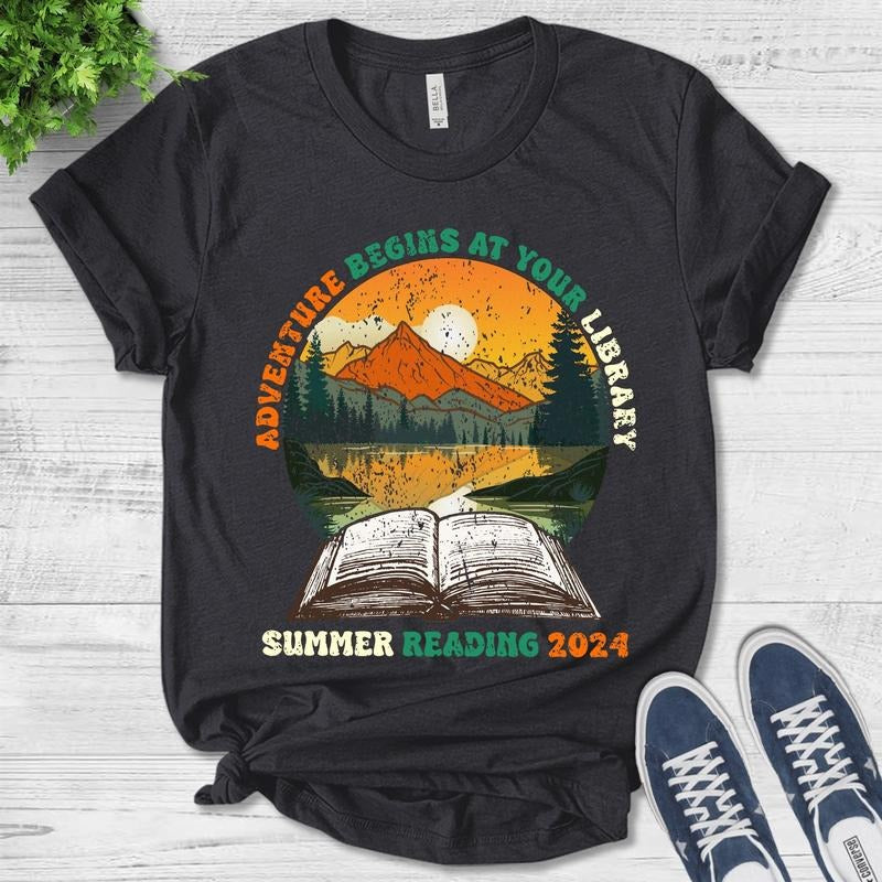 Adventure Begins At Your Library Summer Reading 2024 Shirt, Vintage Shirt, Library Book Lover Tee, Gift For Librarian, Bookworm T-Shirt