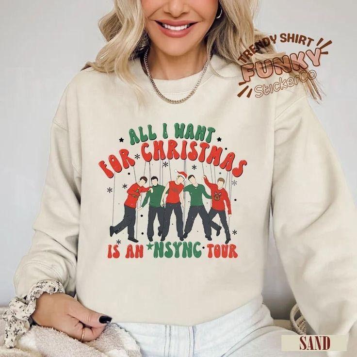 All I Want For Christmas Is An Nsync Tour Sweatshirt, Nsync Go On Tour Sweater, In My Nsync Reunion Era, Nsync Cassette Christmas Sweatshirt