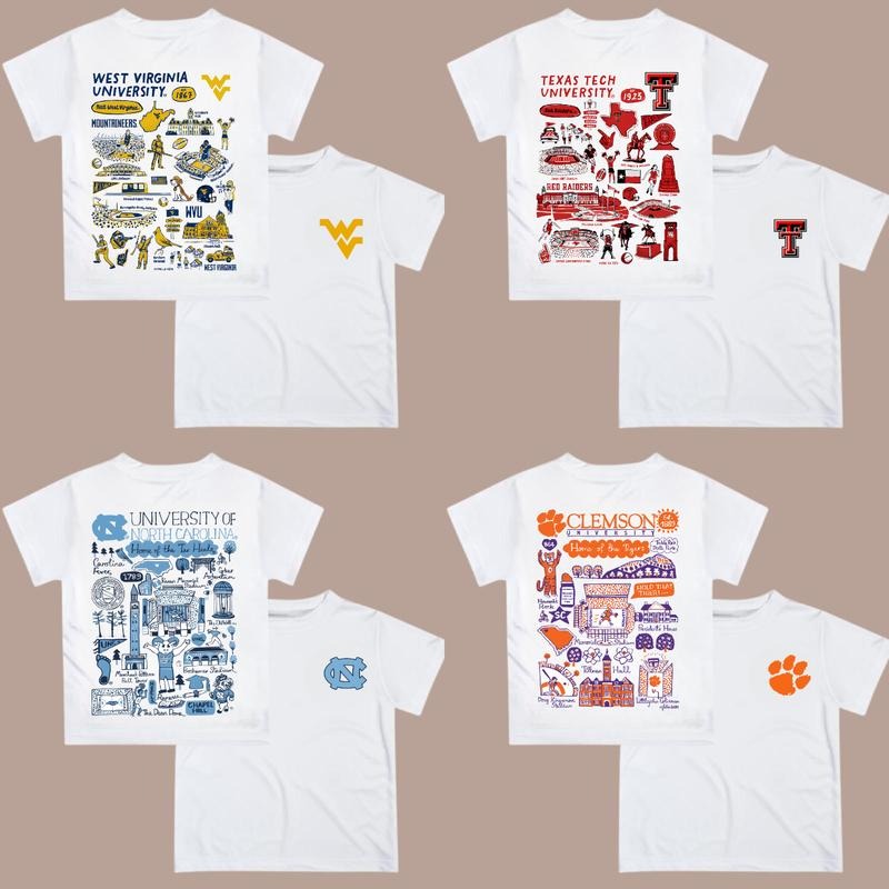 All Team NCAA Crewneck T-Shirt, Hand Drawn University Impressions Artwork, Graphic Football Shirt, Sport Gift for Men, for Women Cotton Classic