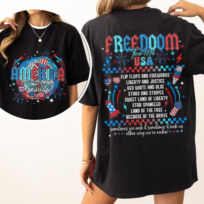 America Tour 1776 Comfort Shirt, Retro 4th Of July T-Shirt, 4th Of July American Shirts, 1776 America T-Shirt, Fourth Of July Tee, Independence Day Shirt, Retro 4th Of July Outfits, American Tee, Independence Day Parade Outfits, Women Top