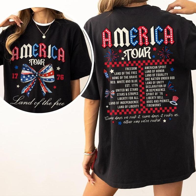 America Tour Comfort Shirt, 4th Of July Coquette T-Shirt, 4th Of July American Shirts, 1776 America T-Shirt, Fourth Of July Tee, Independence Day Shirt, Retro 4th Of July Outfits, American Tee, Independence Day Parade Outfits, Women Top