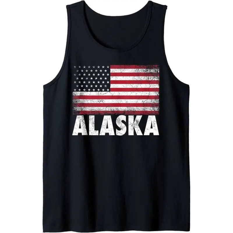 American Flag 4th of July Alaska Vintage Men Women Patriotic Tank Top made in USA