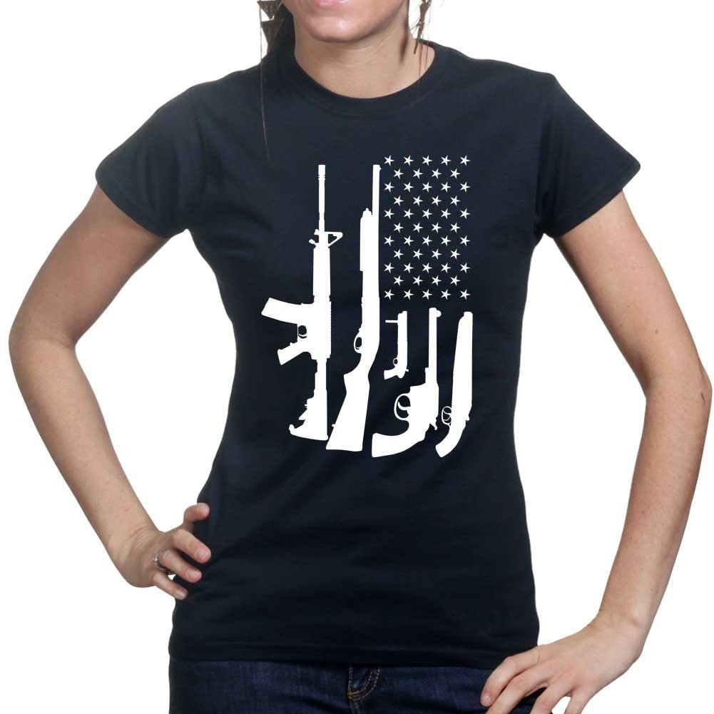 American Flag Gun Ladies T-shirt Style001
