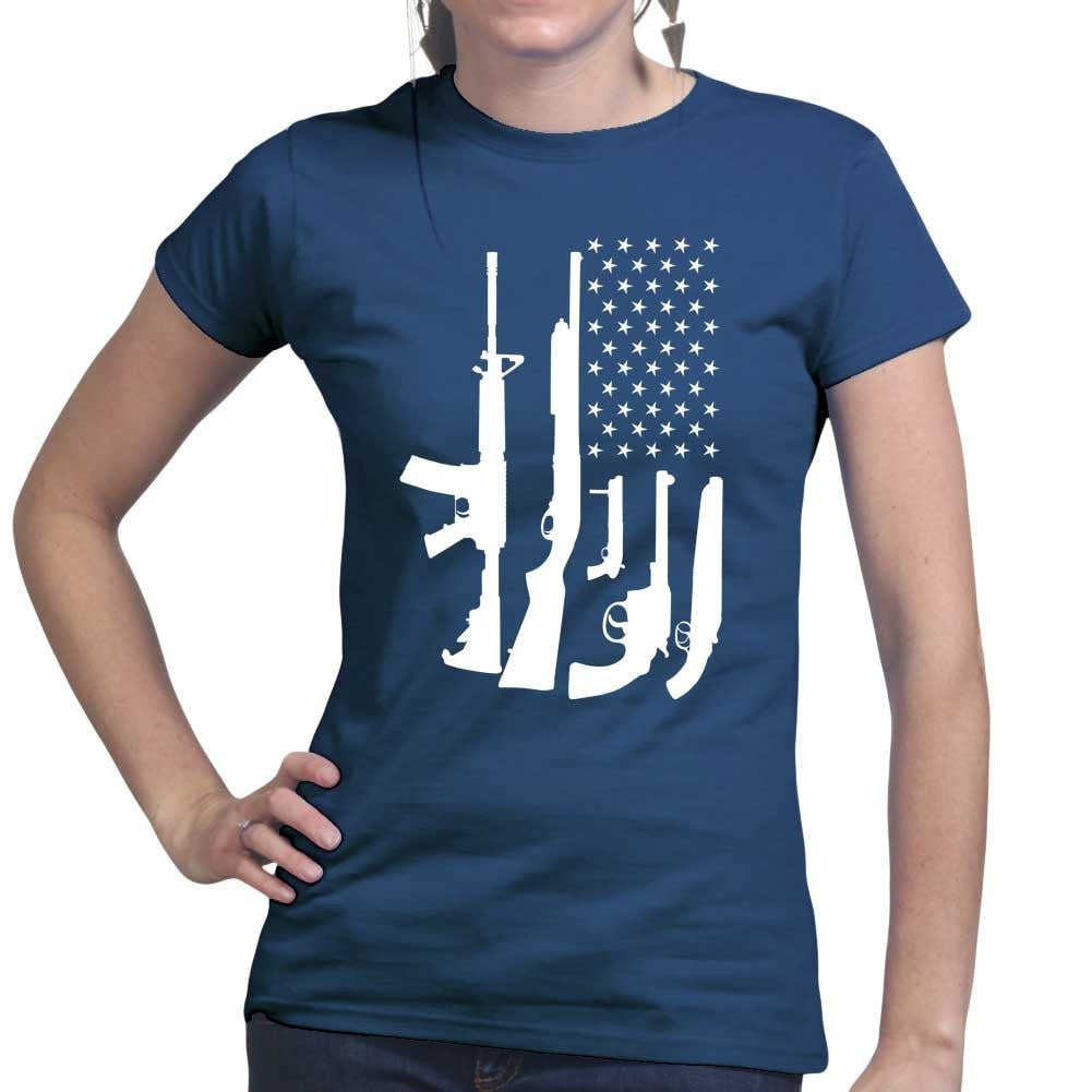American Flag Gun Ladies T-shirt Style001
