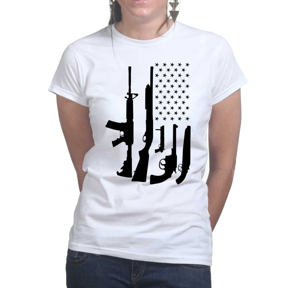 American Flag Gun Ladies T-shirt Style001