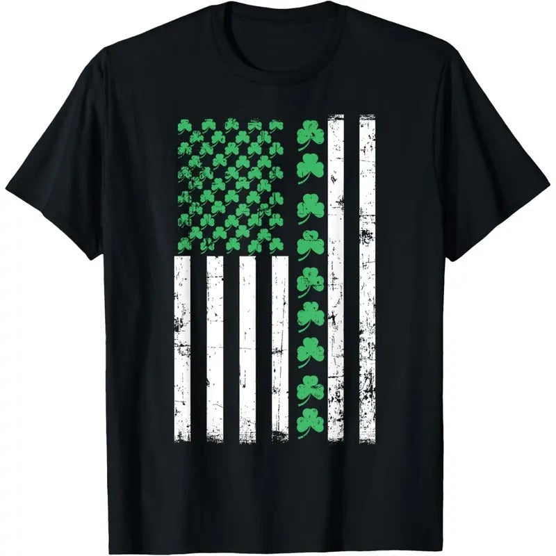 American Flag Shamrocks St Patricks Day Vintage Irish USA T-Shirt made in USA