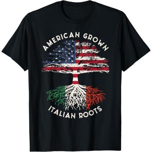 American Grown Italian Roots Family Tree Italy Flag Italian T-Shirt Made in USA