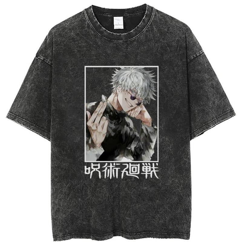 Anime Jujutsu Kaisen Washed T-shirts Summer T Shirt Unisex Harajuku Casual Tees Loose Streetwear Top Menswear Underwear Tshirt Tropical