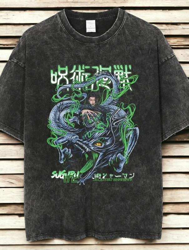 Anime Sorcerer Character Inspired Washed Vintage T Shirt Menswear Top Underwear Tshirt