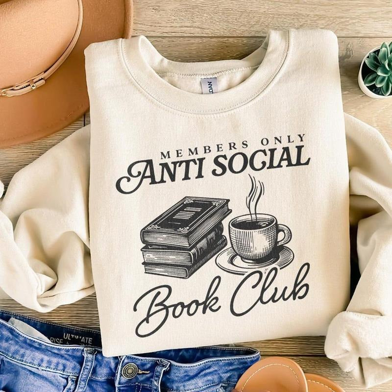 Anti Social Book Club Shirt, Introverted Reader Sublimation, Bookish Shirt Design, Vintage Romance, Retro Wavy Book Lover Digital Download