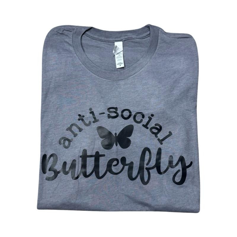 Anti-Social Butterfly t-shirt - Womenswear casual unisex T-shirt  - funny graphic tees  - women's clothing
