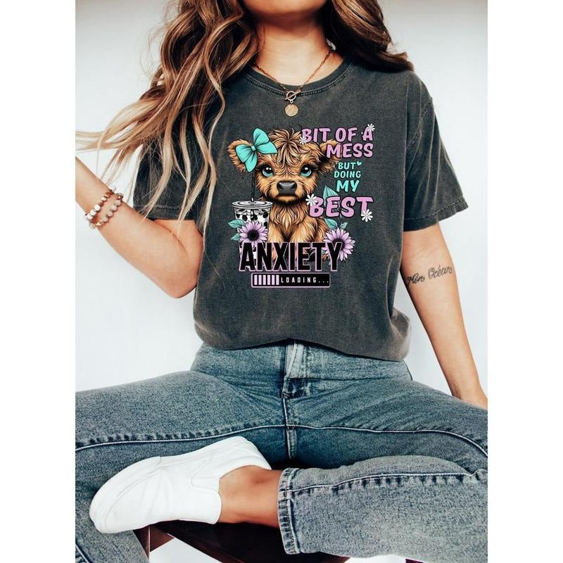 Anxiety Shirt, Sarcastic T Shirt, Doing My Best Shirt, Retro Woman Shirt, Funny Meme Shirt, Messy Mom Shirt, Funny Cow Lover Gift Cotton Sleeve Cotton Sleeve
