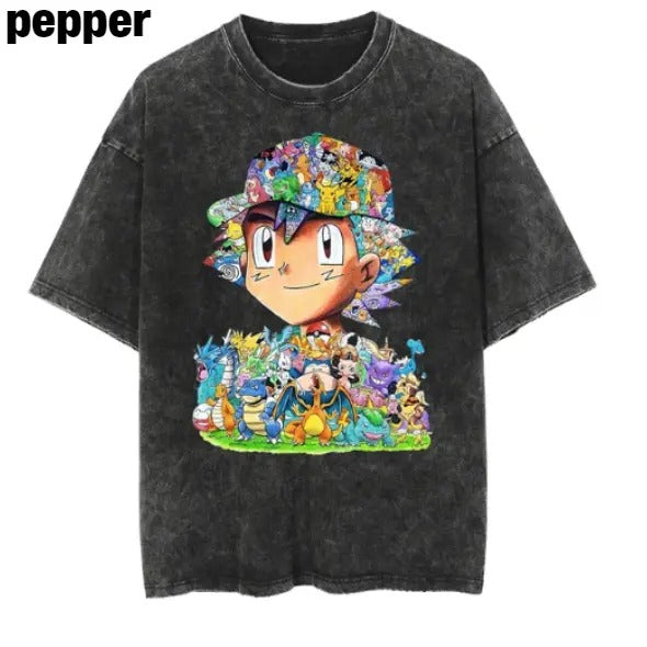 Ash Trains Pokemon Vintage Tee , Ash Shirt, Ash Merch, Anime Pokemon Shirt, Pokemon Merch, Manga Shirt, Pokemon for fan, Gift for him, Gift for her Menswear Top Streetwear Underwear Tshirt Tropical Shortsleeve