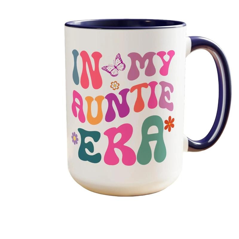Aunt Era Mug, In My Auntie Era Mug For New Aunt Baby Reveal Gift Mug, Pregnancy Announcement Christmas Gift For Auntie Mug, Ceramic Coffee Mug, 11 15oz Tea Cup, Funny Gifts For Aunt, Gifts For Birthday