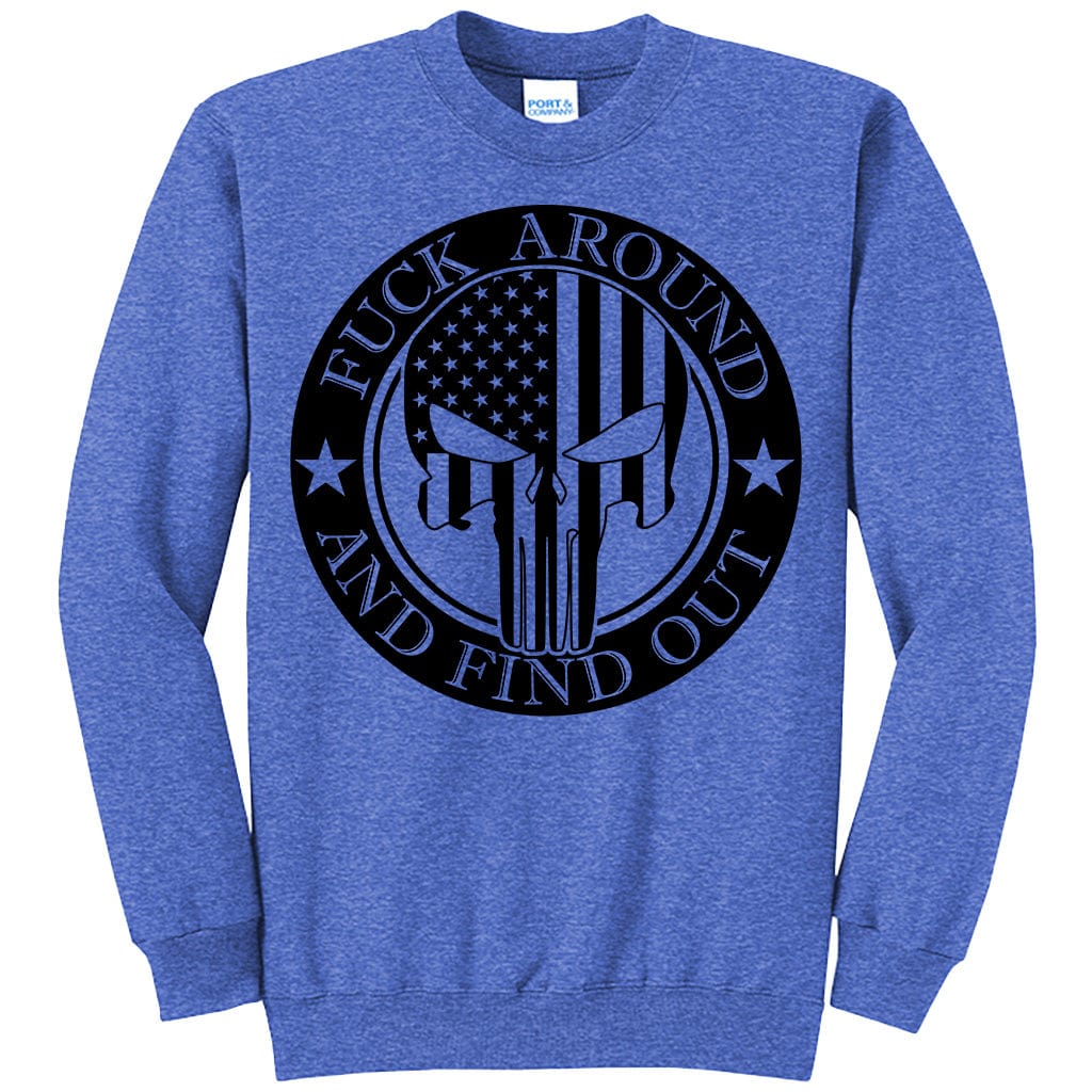 Fuck Around And Find Out Punisher Skull American Flag Patriotic T-Shirt (O)