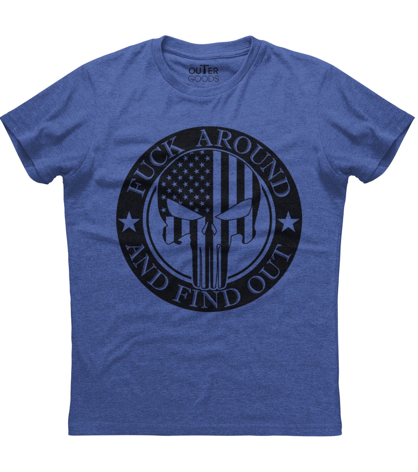 Fuck Around And Find Out Punisher Skull American Flag Patriotic T-Shirt (O)